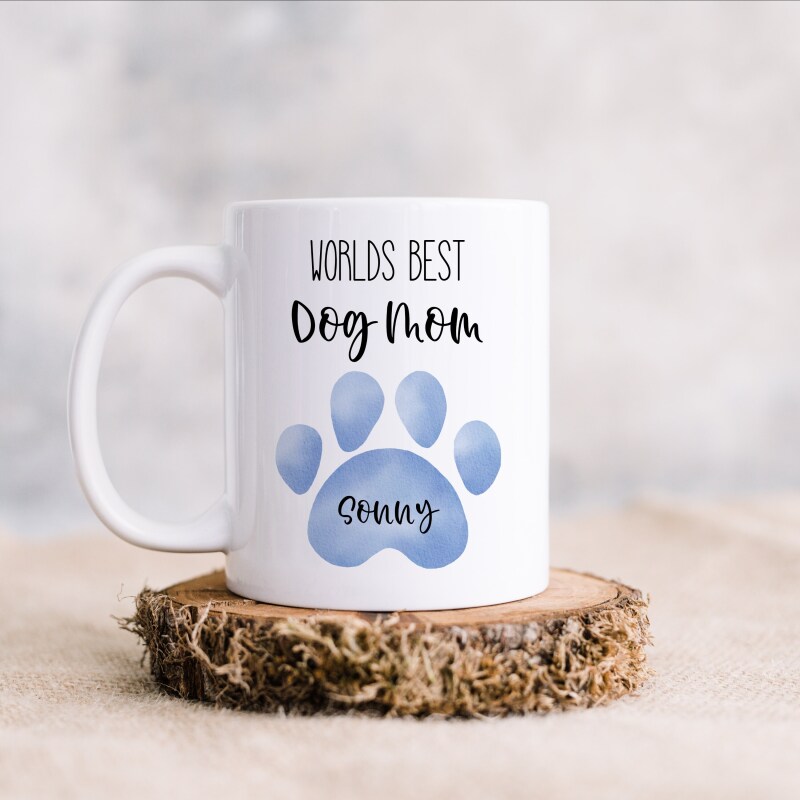 Worlds Best Dog Mum Mug, Best Dog Dad Mug, Personalised Dog Mum, Dog Paw Mug, Custom Mug, Gifts For Dog Mum, Dog - GREY - 1