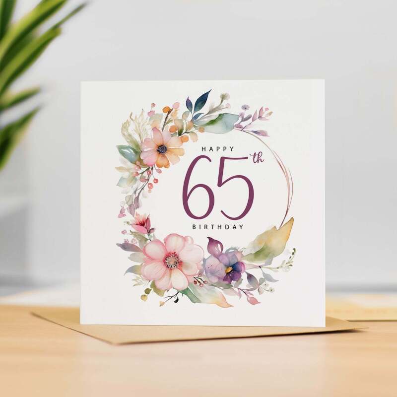 65th Birthday Card For Her Floral Sixty Fifth Birthday Card Sixty Five Card For Mum Gran Grandma Auntie 65 Card For Friend Floral Design - Square (5.5x5.5) / Blank Inside