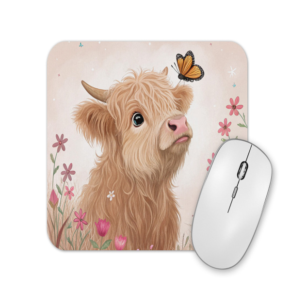 Mouse Mat - Highland Cow with Butterfly