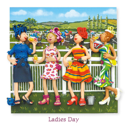 Holy Mackerel ladies day horse racing themed blank greeting card - designed by artist Erica Sturla - 15cm square and blank inside for your own message