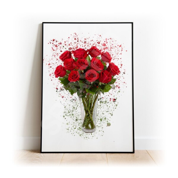 Roses Bouquet Splash Effect Art Print - A6 (Approx. 10cm x 15cm)