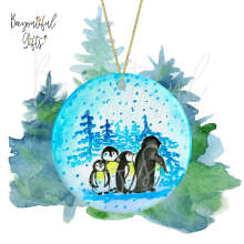 Ceramic Christmas Tree Decoration - Watercolour Penguin Scene