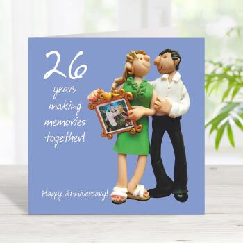 26th anniversary card (pictures anniversary) - designed by Erica Sturla - 15cm square and blank inside, made in the UK