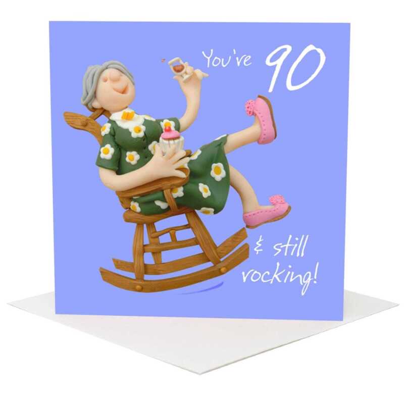 90th birthday card for her - designed by Erica Sturla - 15cm square and blank inside, made in the UK