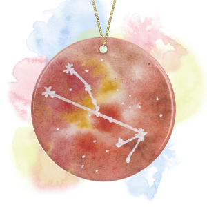 Watercolour Hand Painted Zodiac Sign Round Ceramic Decoration - Taurus