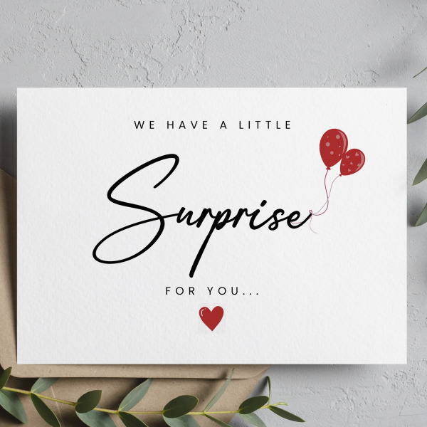 Pregnancy Announcement Card - We Have A Little Surprise For You Balloons - Small (Approx. A6) - Single Card