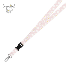 Double Breakaway Lanyard - Pink Daisy Background