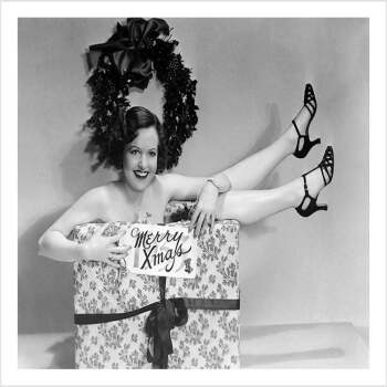 Gift wrapped for Christmas, a 127 x 175mm Alternative Image winter themed Christmas card featuring a vintage black and white photo, message inside says Happy Christmas