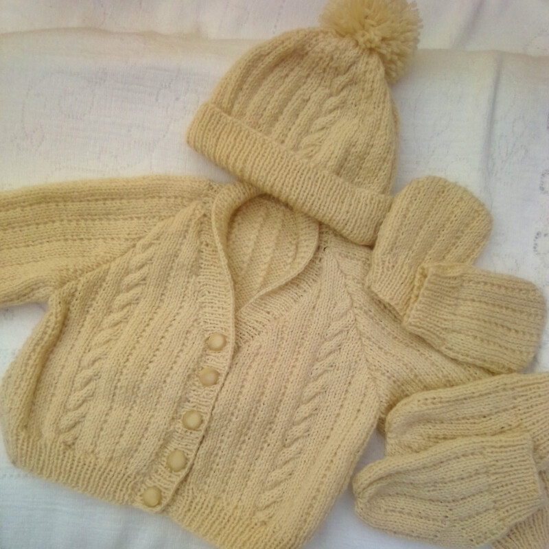 Unisex Hand Knitted Cabled Cardigan Set, 4 Piece Cardigan Set - Premature 1 - Chest 10 ins  - £10.00