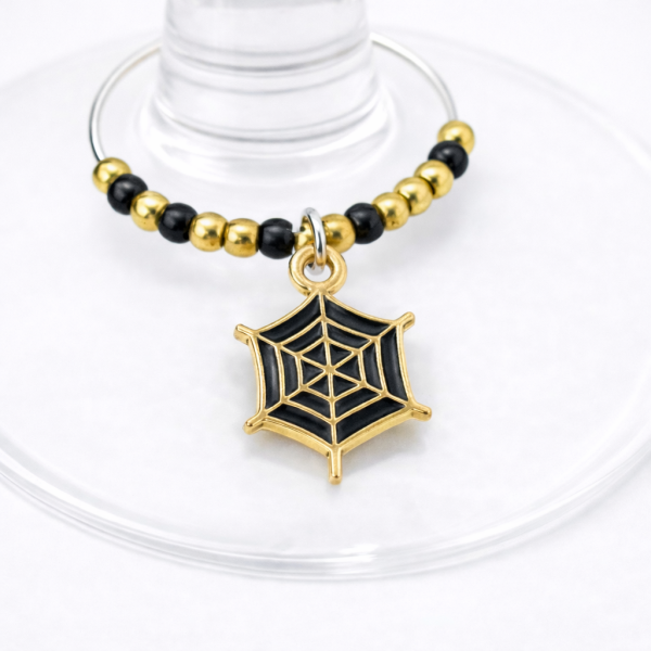 Handmade Wine Glass Charm - Enamel Spider's Web