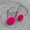 Fluorescent Pink Clay Hoop Earrings: Minimalist Festival Jewelry - fluorescent pink