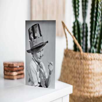 Lad in irish costume, black and white vintage photographic card - 12.6 x 17.7cm and blank inside - made in the UK