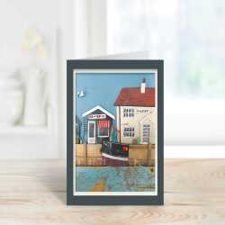The harbour inn - quayside pub themed blank card - designed by Seth Draper - 15cm square and blank inside, made in the UK