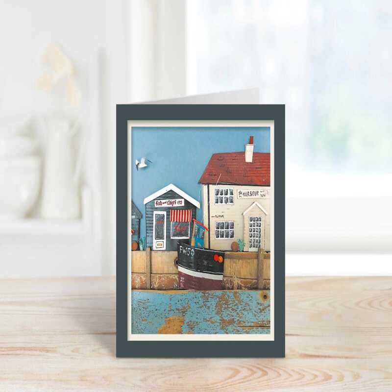 The harbour inn - quayside pub themed blank card - designed by Seth Draper - 15cm square and blank inside, made in the UK