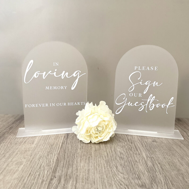 Arched Acrylic Wedding Signs/ Table Decorative Signs / Table Decor / Modern Calligraphy / Table Decorations / Personalised / Rustic Wedding - Guestbook - A5 CLEAR NO STAND