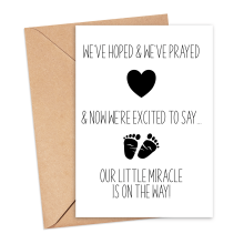 Pregnancy Announcement Card - Our Little Miracle Is On The Way - Small (Approx. A6 | 105mm x 148mm | 4.1in x 5.8in) - Standard Smooth Card