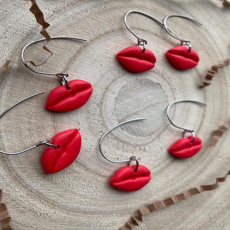 Red Lips Earrings: Handmade Polymer Clay, Surgical Steel Hooks