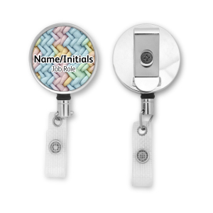 Personalised Metal ID Reel - Pastel Knitted Pattern