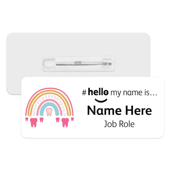 Name Badge - Tooth Pink Rainbow Hello My Name is...
