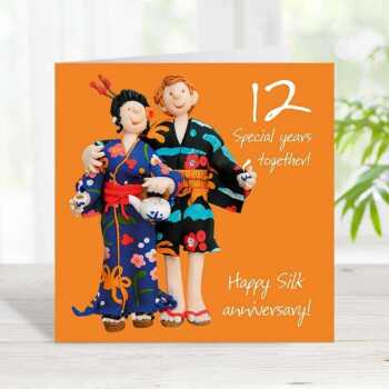 12th anniversary card (silk anniversary card) - designed by Erica Sturla - 15cm square and blank inside, made in the UK