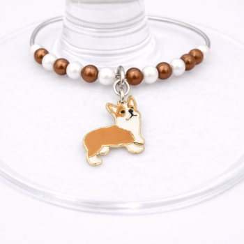 Handmade Wine Glass Charm - Brown Corgi