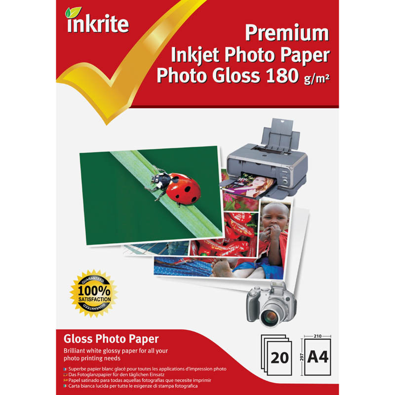 Inkrite A4 180gsm Single Sided Gloss Photo Paper