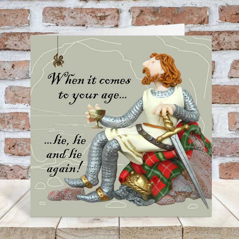 Robert The Bruce themed birthday card - designed by Erica Sturla - 15cm square and blank inside, made in the UK