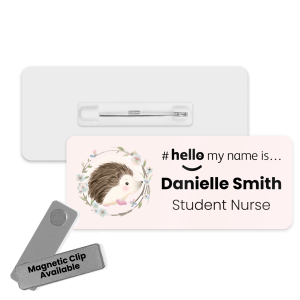 Name Badge - Cute Floral Animal Hello My Name is... - Hedgehog