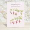Fuchsias grandma birthday card -  designed by Eloise Hall for Holy Mackerel - 15.7 x 11cm and blank inside, made in the UK