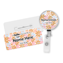 #hello my name is... Name Badge & Metal ID Reel - Bright Pastel Retro Daisies