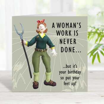 A woman's work birthday card - designed by Erica Sturla - 15cm square and blank inside, made in the UK