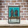 Moonlit catch - quayside beach hut themed blank card - designed by Seth Draper - 15cm square and blank inside, made in the UK
