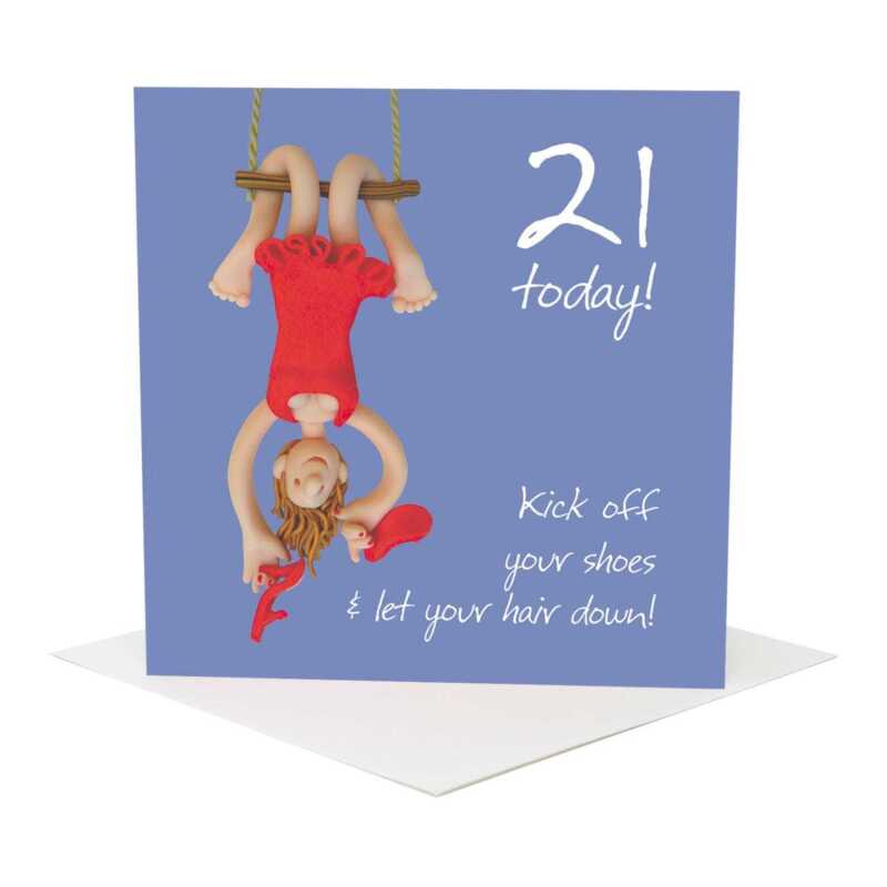21st birthday card for him - designed by Erica Sturla - 15cm square and blank inside, made in the UK