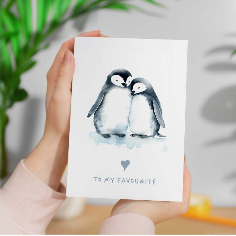 Anniversary Card for Her Anniversary Card for Wife Anniversary Card For Husband Boyfriend or Girlfriend Cute Penguin Card - Portrait (5x7) / Blank Inside
