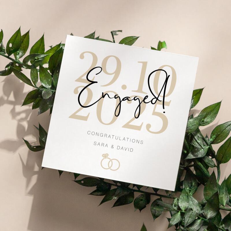 Personalised Engagement Card with Names and Date, Customisation Your Engaged - Smooth No Message - Kraft Brown