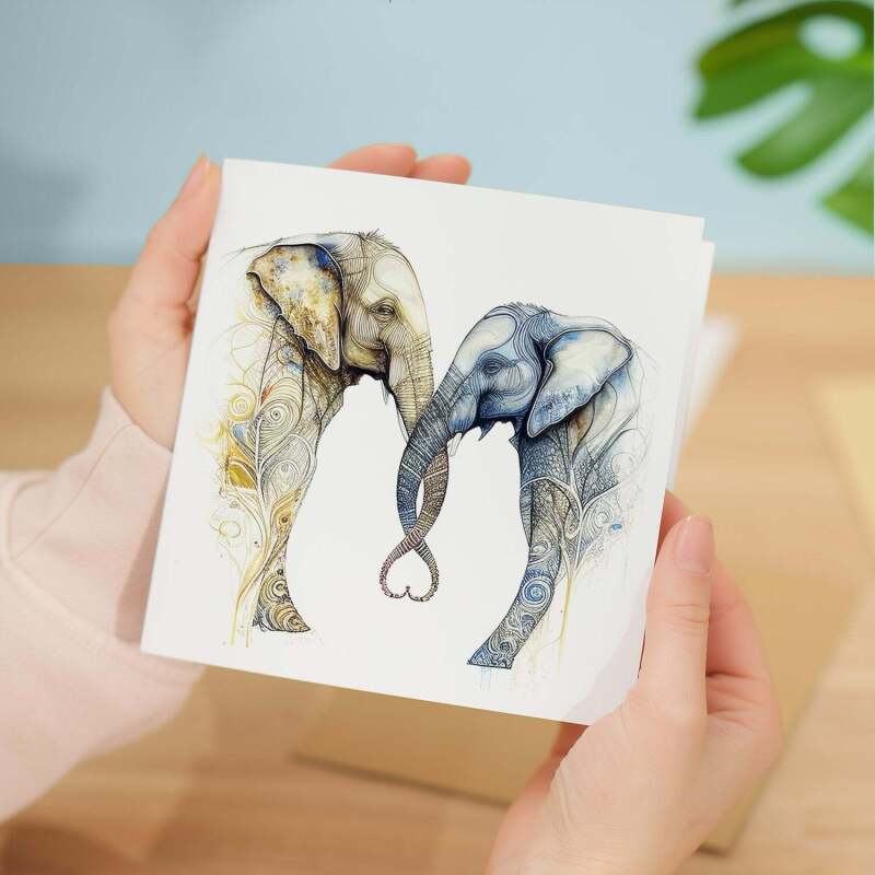 Valentine's Day Card For Wife Valentine's Day Card For Husband Boyfriend or Girlfriend Valentine's Day Card For Him or Her Elephants - Square (5.5x5.5) / Blank Inside