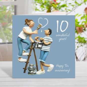 10th anniversary card (paint tins anniversary) - designed by Erica Sturla - 15cm square and blank inside, made in the UK