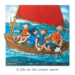 Holy Mackerel life on the ocean wave sailing themed blank greeting card - designed by artist Erica Sturla - 15cm square and blank inside for your own message