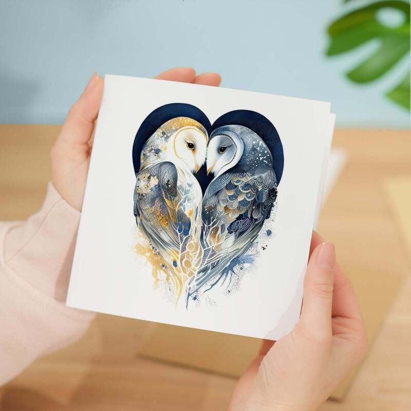 Valentine's Day Card For Wife Valentine's Day Card For Husband Boyfriend or Girlfriend Valentine's Day Card For Him or Her Blue Owls - Square (5.5x5.5) / Blank Inside