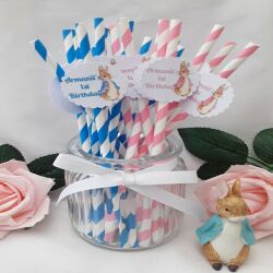 6 Personalised Flopsy Bunny Straws,ANY AGE Flopsy Birthday,Peter Rabbit Straws