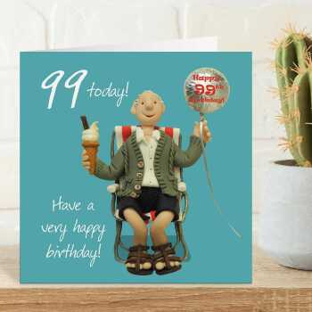 99th birthday card for him - designed by Erica Sturla - 15cm square and blank inside, made in the UK