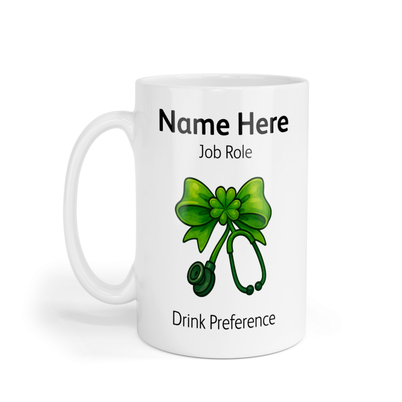 Personalised Ceramic Mug - Shamrock Stethoscope Coquette Bow