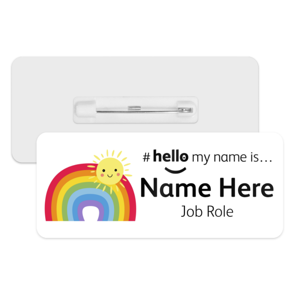 #hello my name is... Name Badge - Cartoon Rainbow & Sun