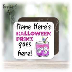 Personalised Colourful Halloween Drink Wooden Coaster - 6