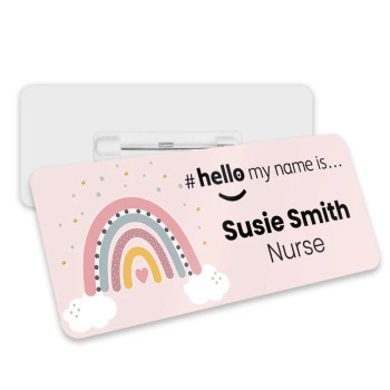 Pink Rainbow Hello My Name is Name Badge