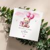 Personalised New Born Baby Girl Card Teddy Bear Birth Announcement &ndash; Pink Balloons Keepsake - Smooth No Message - Kraft Brown