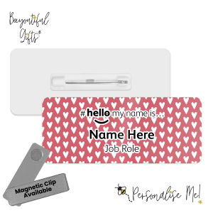 Name Badge - Red & White Hearts Hello My Name is