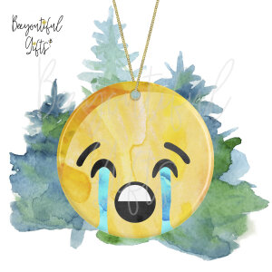 Watercolour Emoji Ceramic Christmas Tree Decoration - Sob