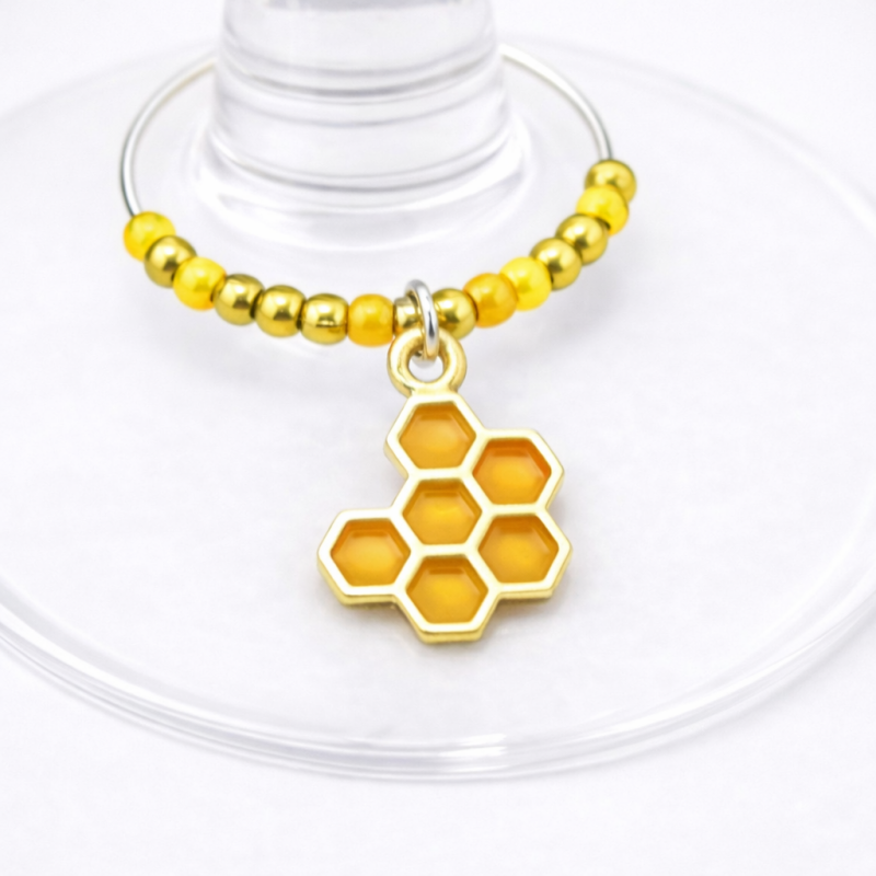 Handmade Wine Glass Charm - Yellow Honeycomb