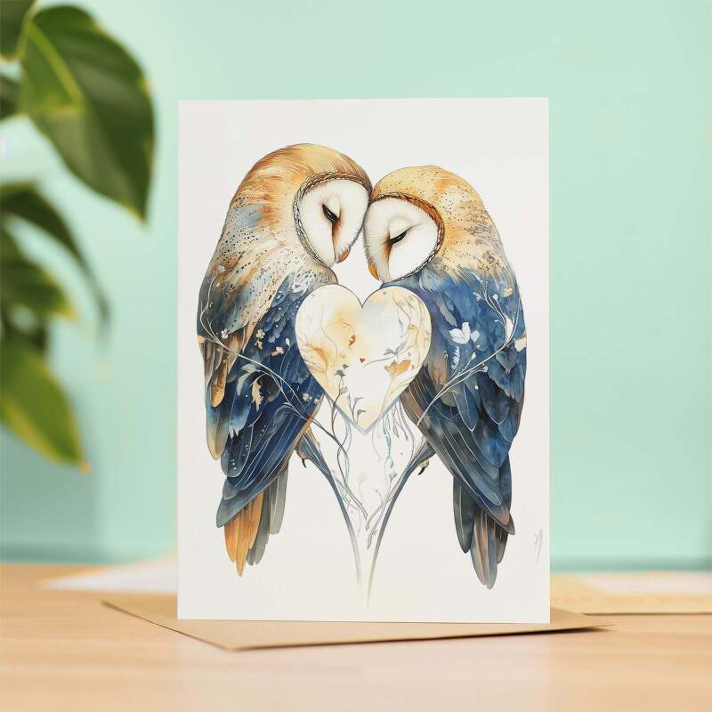 Anniversary Card For Husband or Wife Him or Her Anniversary Card With Love Owls Illustration Anniversary Gift - Portrait (5x7) / Blank Inside